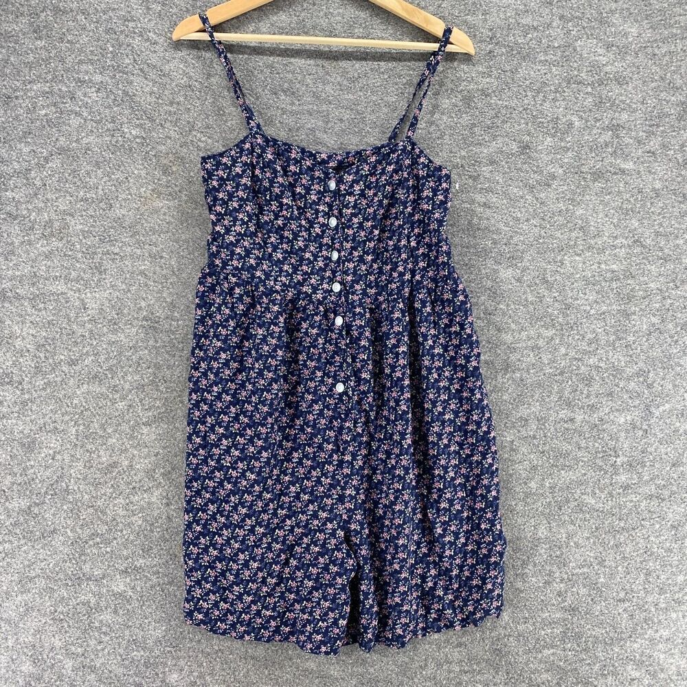 5/$45 Energie Jumpsuit Women L Large Blue Floral 1/2 Button Sleeveless Rayon